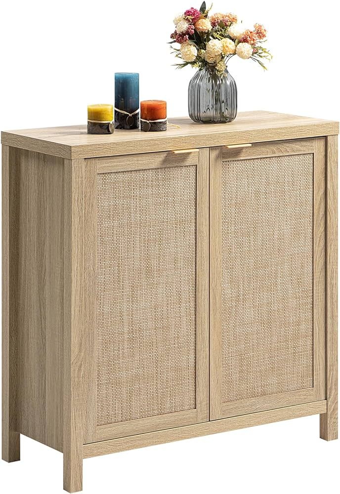 SICOTAS Rattan Sideboard Buffet Cabinet - Boho Credenza Kitchen Storage Cabinet with Rattan Decor... | Amazon (US)
