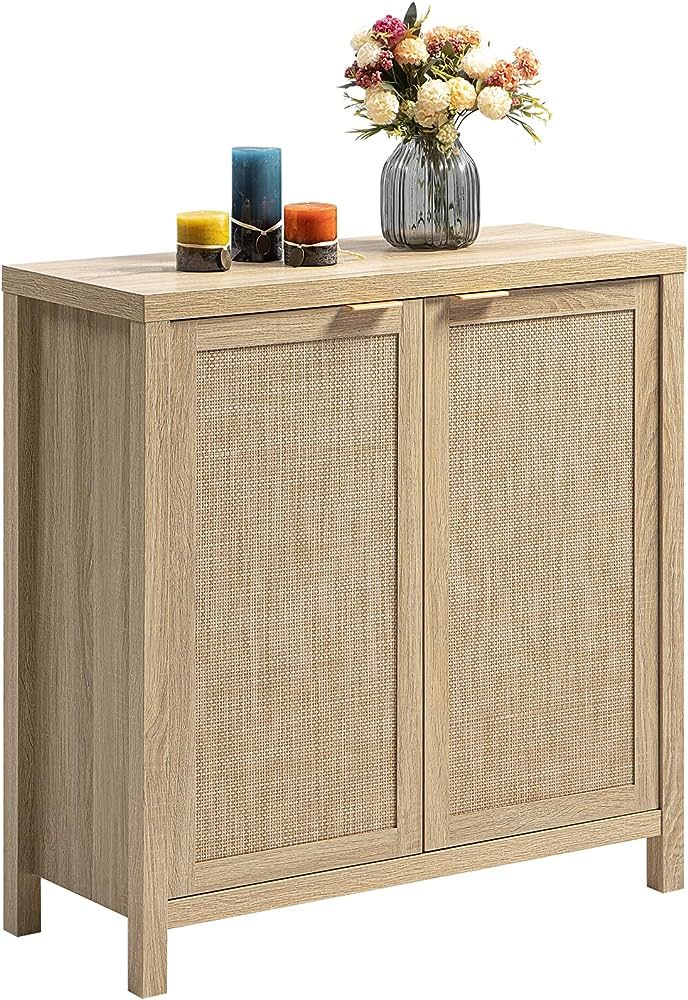 SICOTAS Rattan Sideboard Buffet Cabinet - Boho Credenza Kitchen Storage Cabinet with Rattan Decor... | Amazon (US)