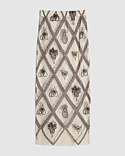 Cream Crochet Embroidered Beach Maxi Skirt | River Island UK & IE