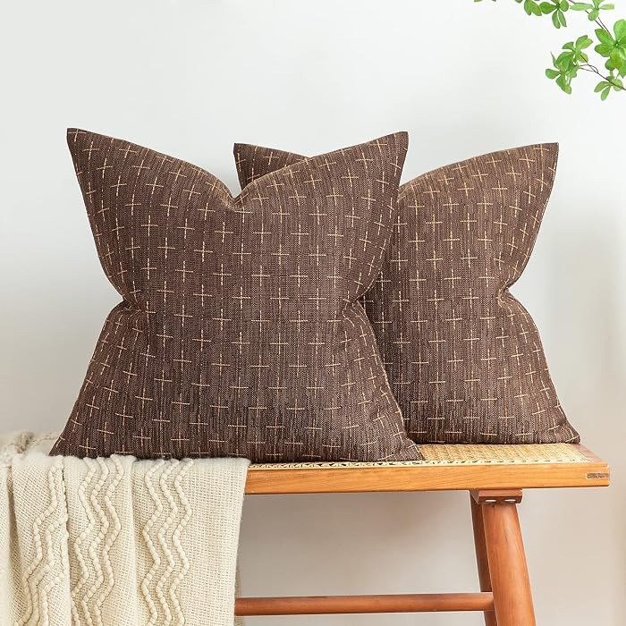 MIULEE Pack of 2 Decorative Vintage Burlap Linen Brown Throw Pillow Covers Modern Farmhouse Pillo... | Amazon (US)