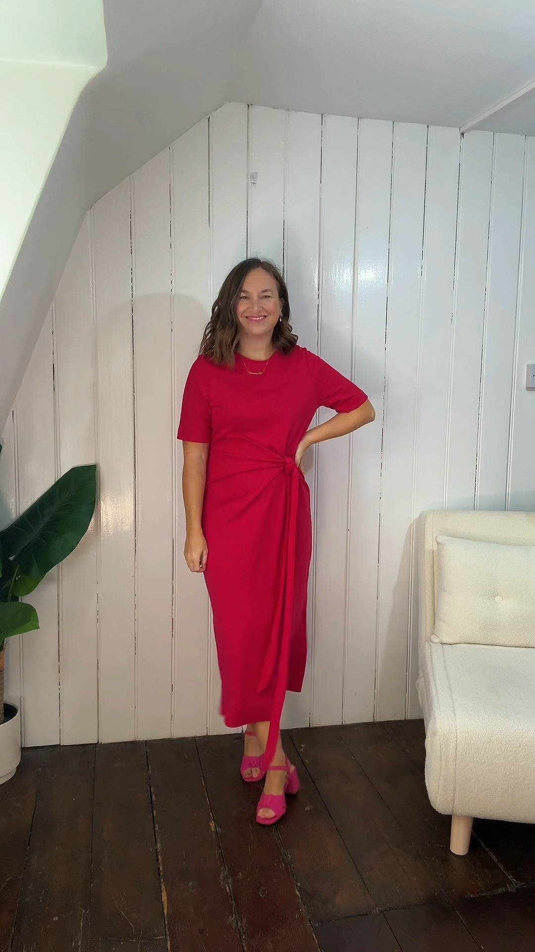 Petite midi knot dress pink, petite outfit, petite summer workwear, petite smart casual.

#LTKpetite #LTKworkwear #LTKdresses
