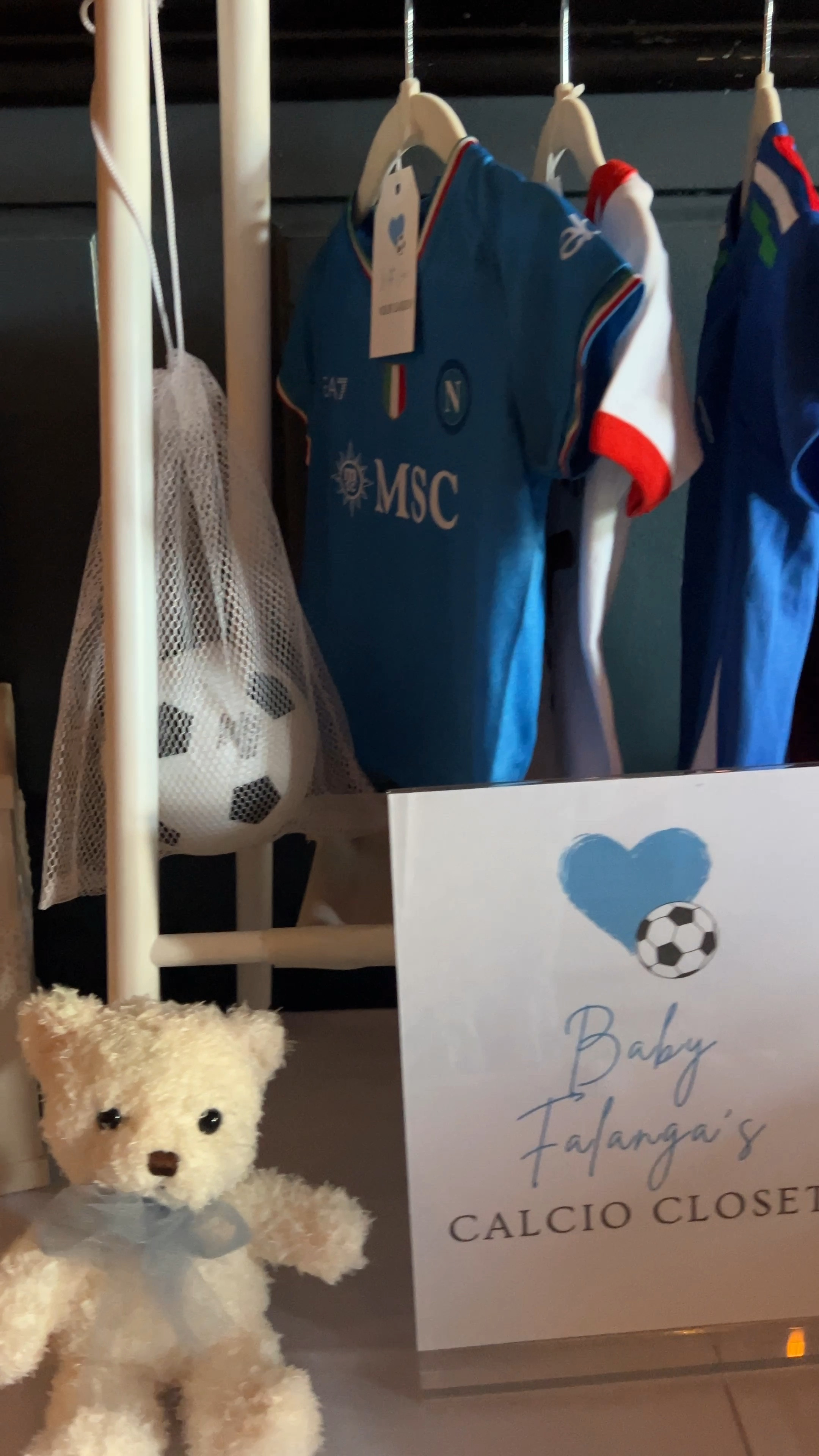 Soccer closet for baby boy! #babyshower #babyshowerdecor #babyboy #diy #diydecor #diyparty #diyevent #eventplanning #planner #soccer