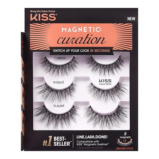 KISS Magnetic Curation False Eyelashes, 3 Pair with 5 Double Strength Magnets, Wind Resistant, De... | Amazon (US)