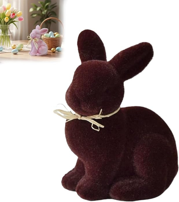 Easter Decorations Flocked Bunny Figurines with Bow Tie,Flocking Rabbit Spring Tabletop Mantel Ce... | Amazon (US)