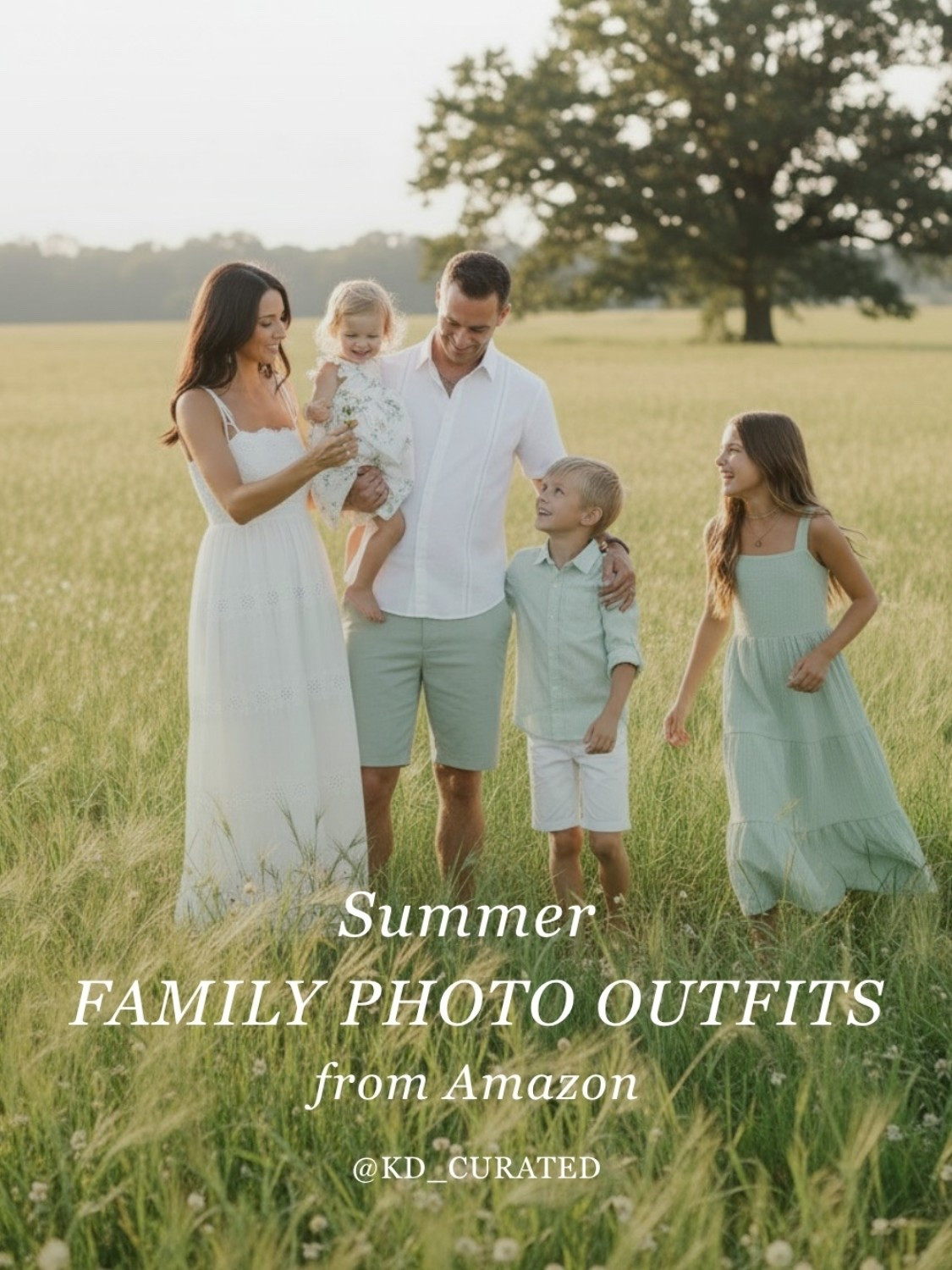 Coordinating summer family photo outfits — all from Amazon. Sage green and white is a great palette for outdoor summer family sessions. It works at golden hour in a field, at the beach, or in a park, and it's easy to pull together for the whole family. Shop the individual pieces below for mom, dad, kids, and toddlers. All Amazon finds.

#LTKmomlife #LTKSeasonal #LTKKids