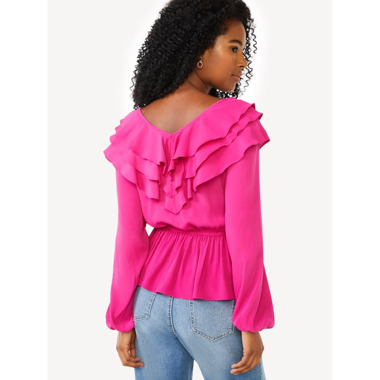 Scoop Women's Long Sleeve Peplum Blouse | Walmart (US)