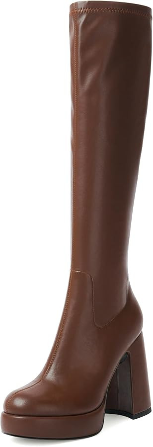 Modatope Platform Knee High Boots for Women Chunky Heel Rounded Toe Womens Knee High Boots Side Z... | Amazon (US)