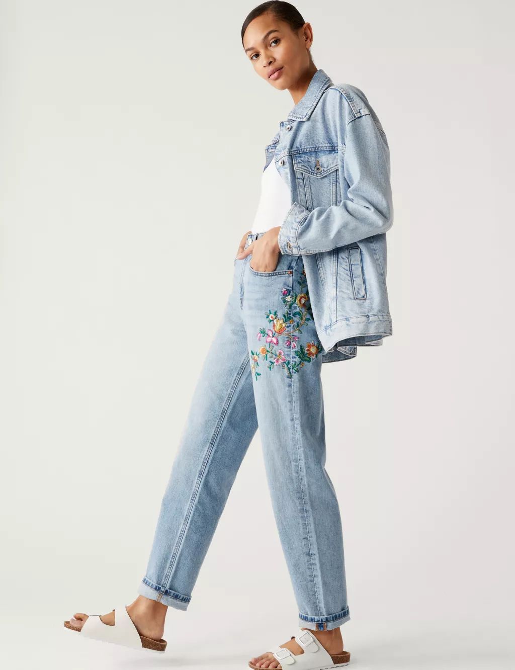 Boyfriend Embroidered Ankle Grazer Jeans | Marks & Spencer (UK)