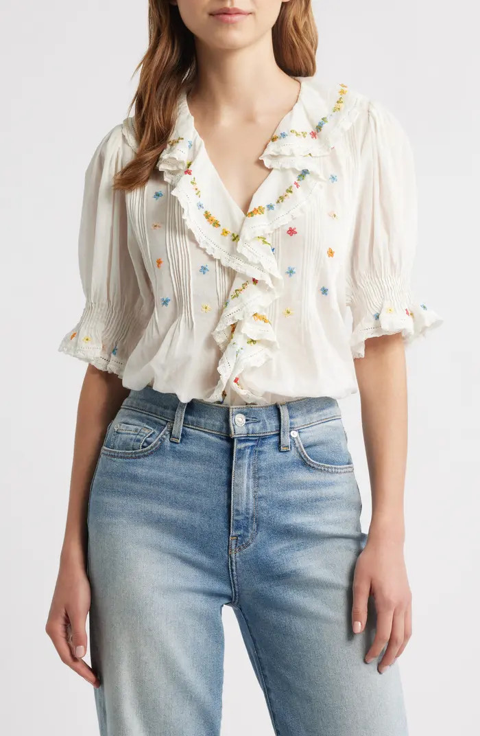 DÔEN Hettie Embroidered Ruffle Organic Cotton Top | Nordstrom | Nordstrom