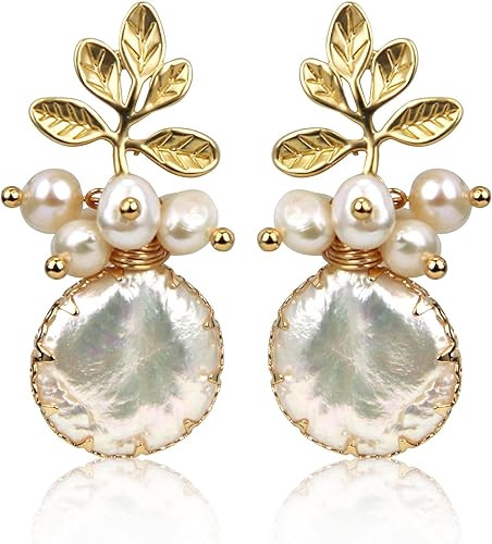 18k Gold Baroque White Big Pearl Drop Earrings For Women Handmade Trendy Comfy Real Freshwater Pe... | Amazon (US)
