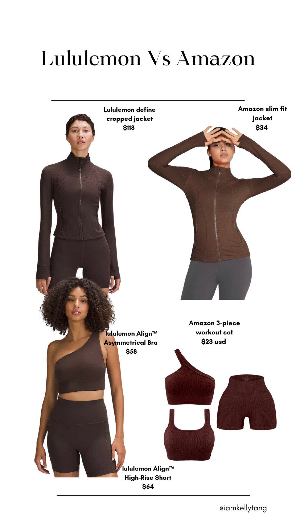 Lululemon brown outfit Vs amazon dupe. 

#LTKfitness #LTKHoliday #LTKGiftGuide