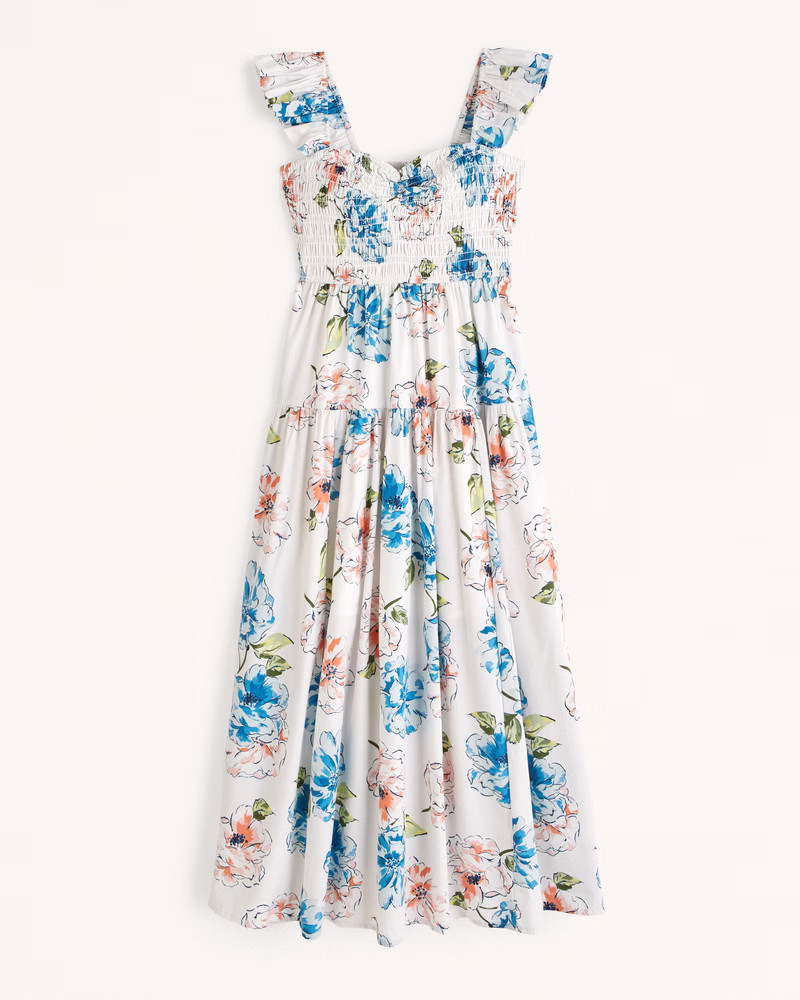 Ruffle Strap Smocked Maxi Dress | Abercrombie & Fitch (US)