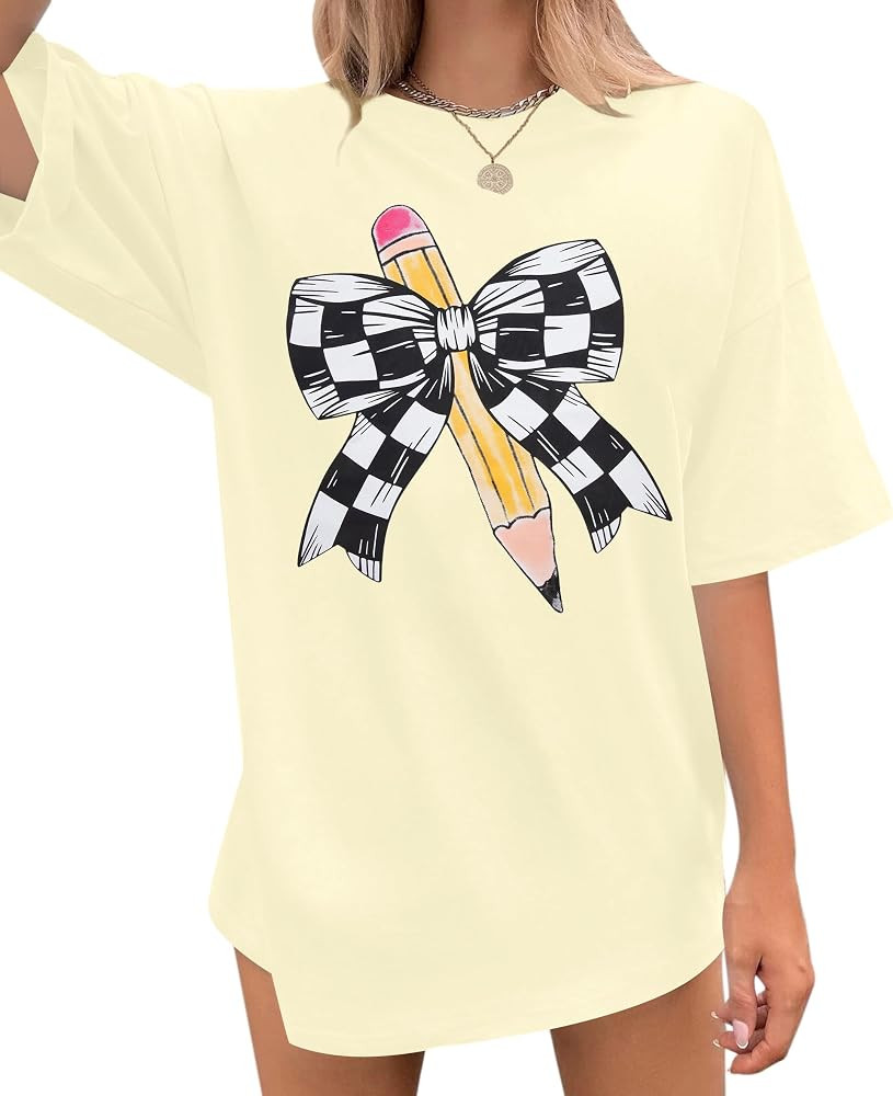Teacher Shirts Women Bow Pencil Graphic Tee Back to School Teaching Life Shirt Teacher Appreciati... | Amazon (US)