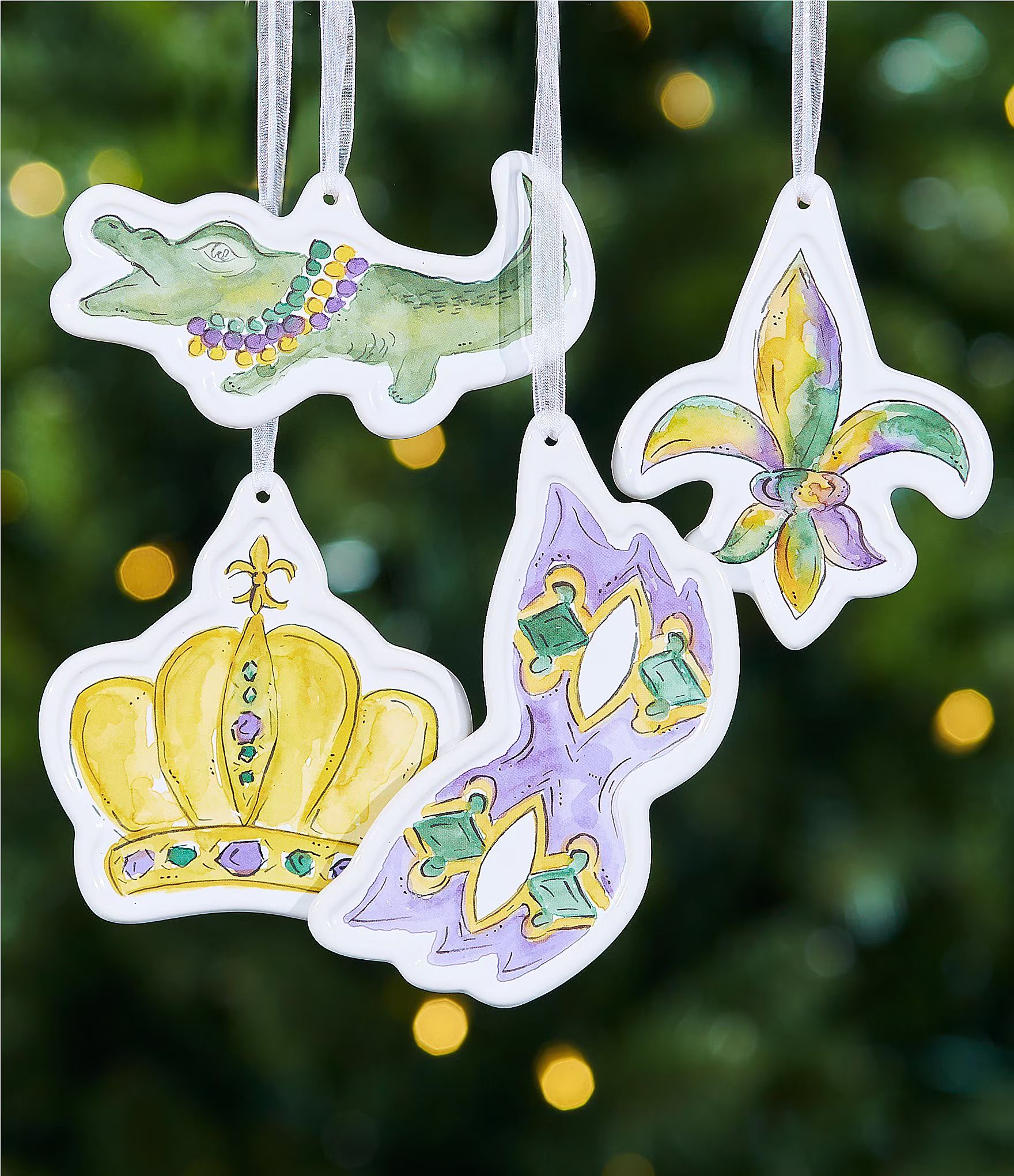 Merry Mardi Gras Collection Mardi Gras Symbols Glazed Ornament 4-Piece Set | Dillard's