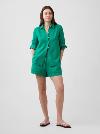 4" High Rise Pull-On Linen-Blend Shorts | Gap Factory