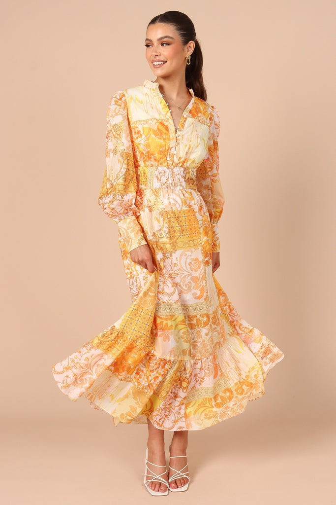 Elements Elastic Waist Long Sleeve Midi Dress - Mustard | Petal & Pup (US)