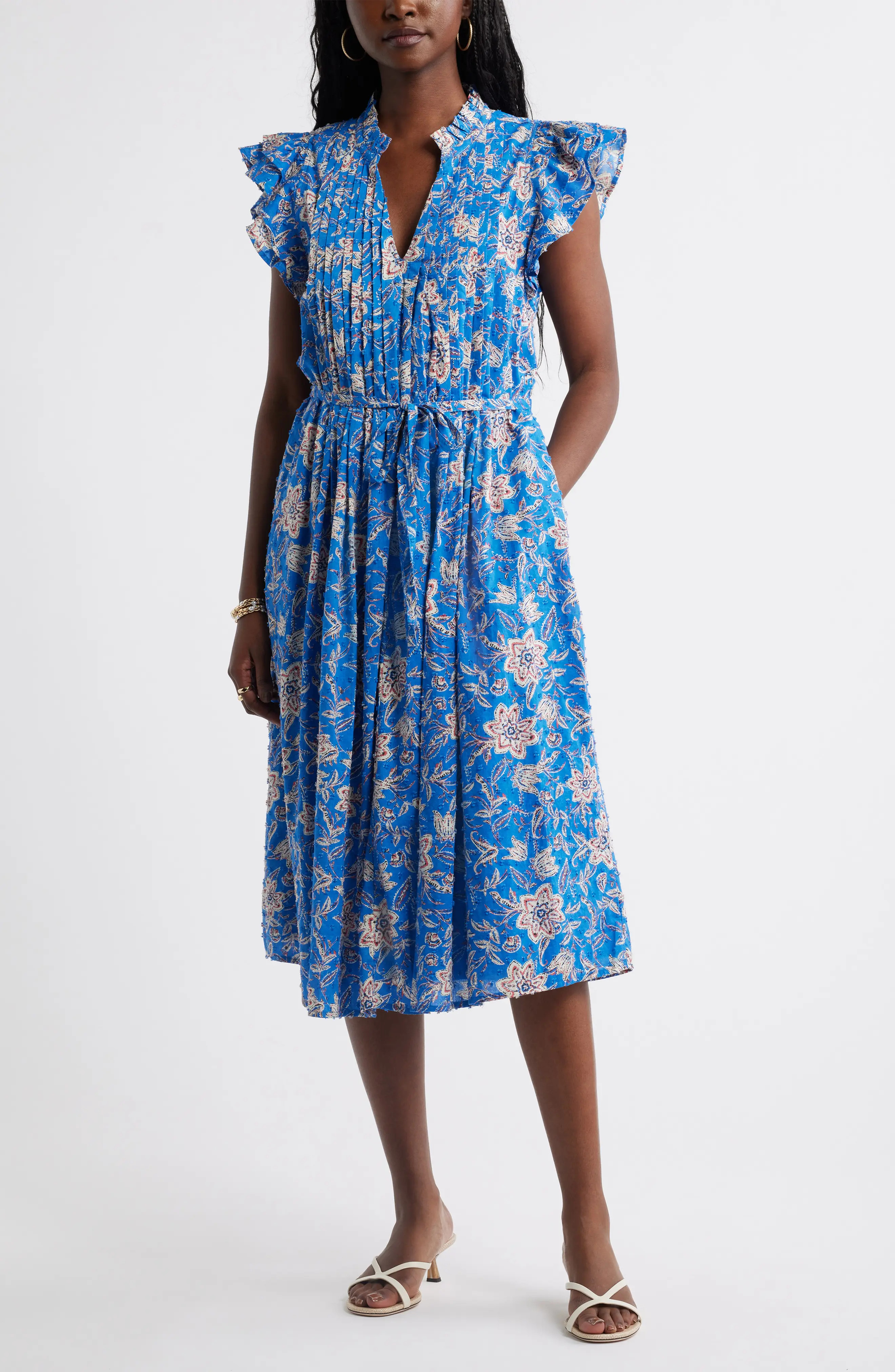 Ruffle Tie Waist Midi Dress (Women) | Nordstrom | Nordstrom