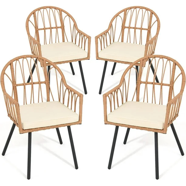 YITAHOME 4 Pieces Rattan Wicker Dinning Chairs, Outdoor Indoor Patio Furniture Set with Cushion a... | Walmart (US)