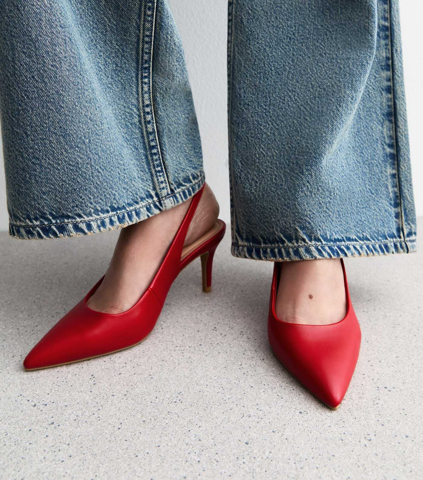 Red Wide Fit Patent Heeled Slingback Court Shoes | New Look | New Look (UK)