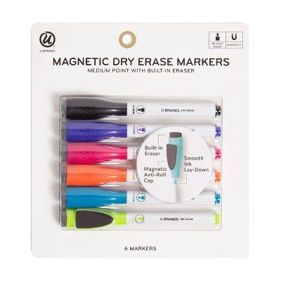 U Brands 6ct Magnetic Dry Erase Markers with Eraser Cap | Target