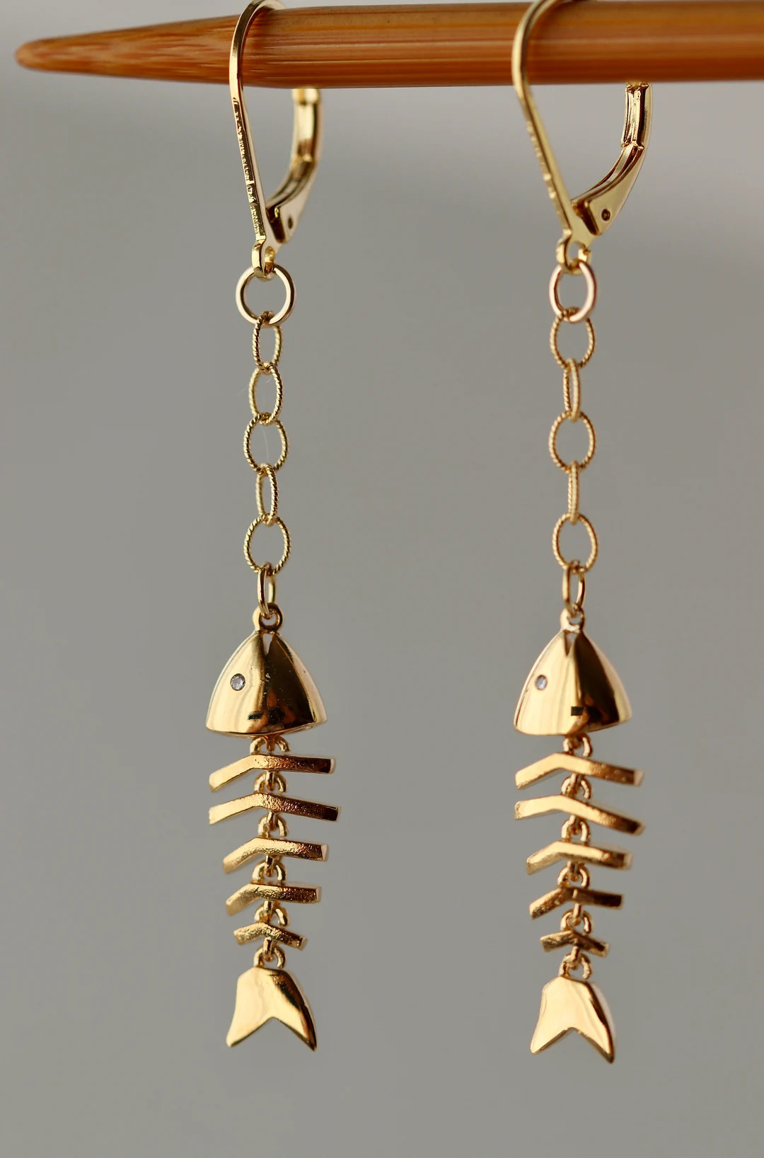 Movable Fish Skeleton Earrings: Gold or Silver Plated, Cubic Zirconia - Etsy | Etsy (US)