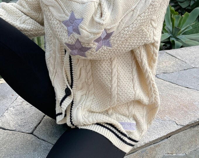 Star Embroidered Knit Botton Up Folklore Cardigan Patches Knit Cardigan Handmade Cardigan Handkni... | Etsy (US)