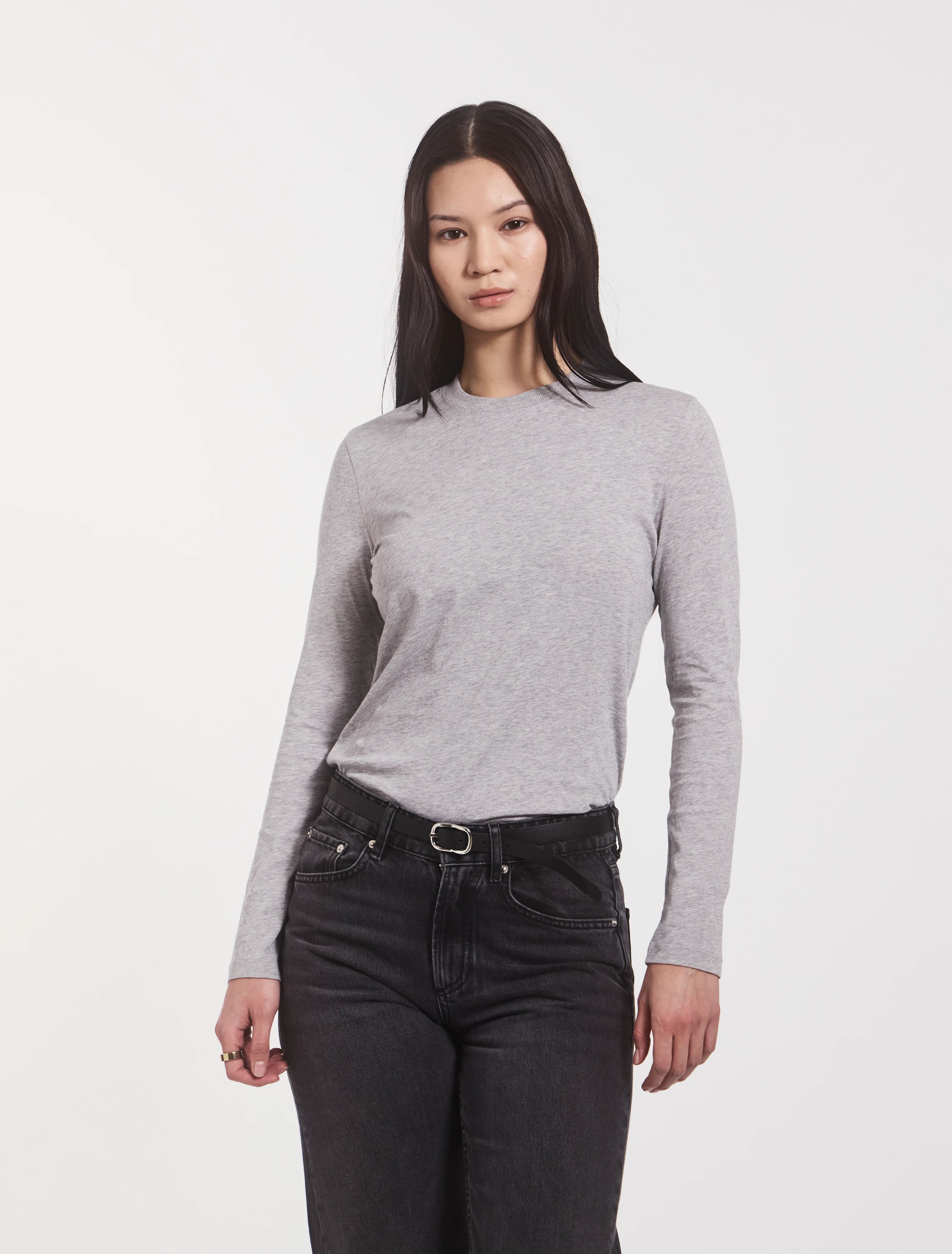 Lightweight Cotton Long Sleeve T-Shirt in Grey Marl | NinetyPercent
