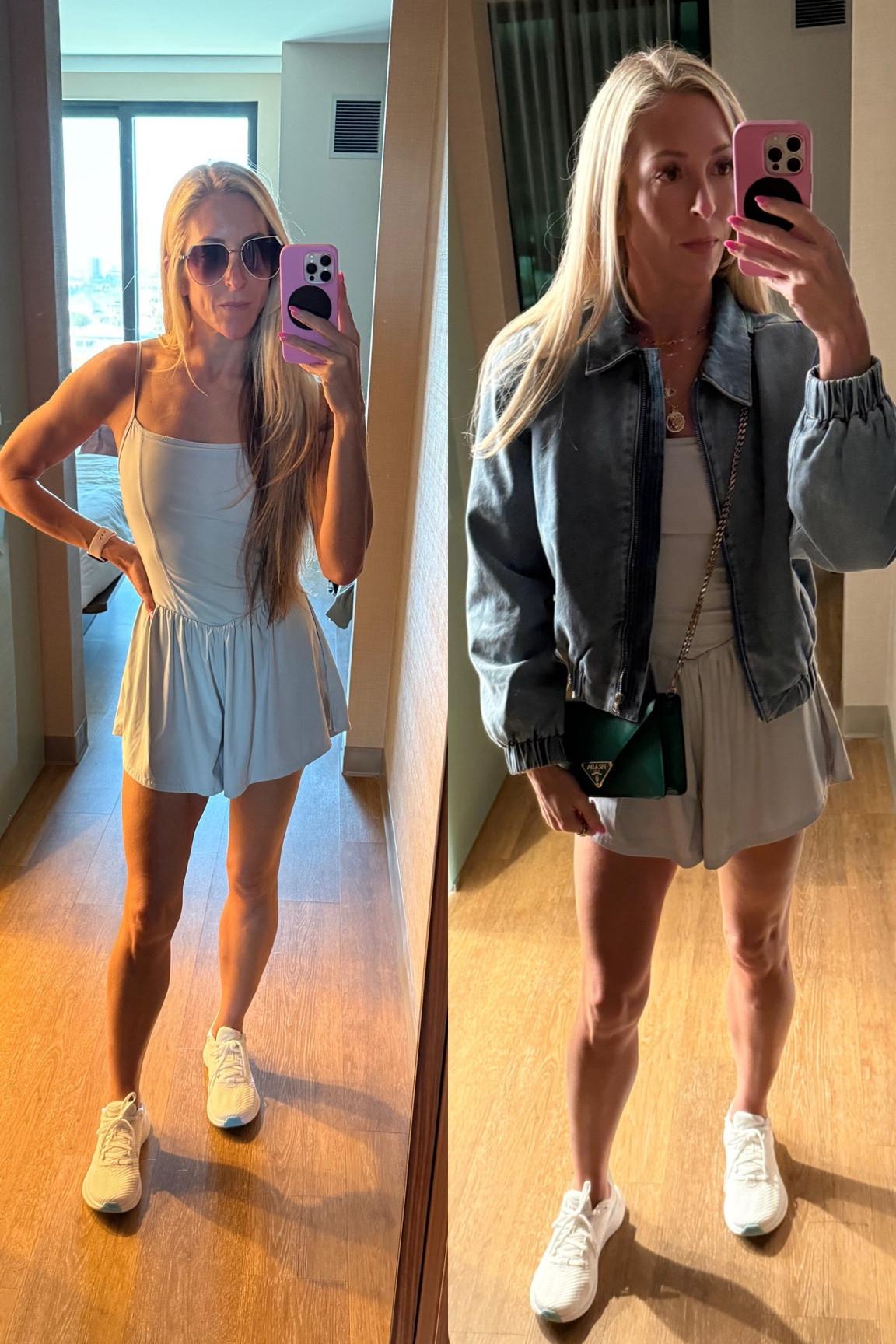 Absolutely obsessed with this denim bomber jacket - I haven’t stopped wearing it since I got it

And this Amazon romper is perfect for warm temps - the shorts part is so flowy and light weight and the top is a spaghetti strap that’s super flattering. 

And this layered necklace from Amazon is so fun! It’s two pieces, I’m not wearing the chunky piece, just the piece with the star and evil eye  
