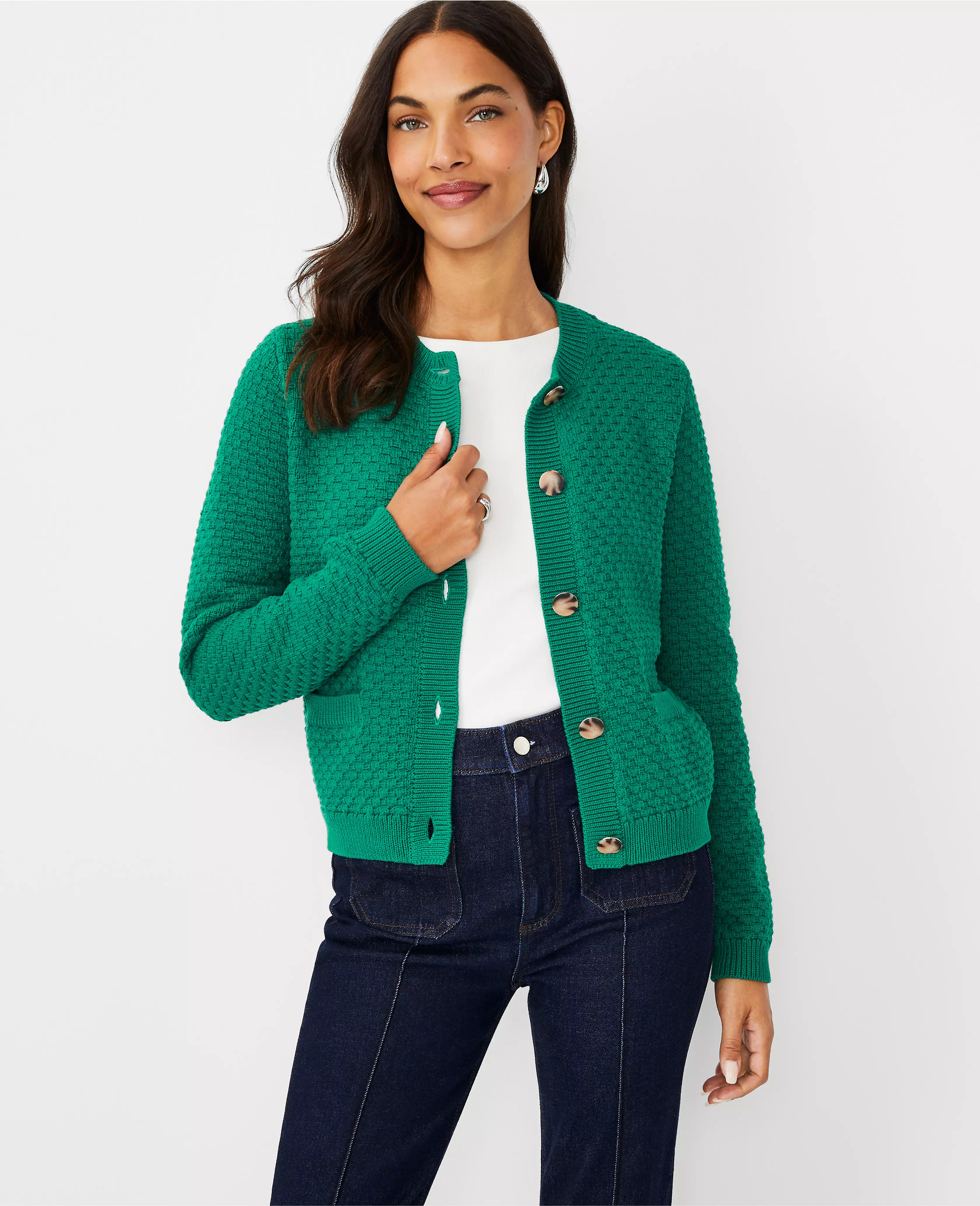 Geo Stitch Sweater Jacket | Ann Taylor (US)