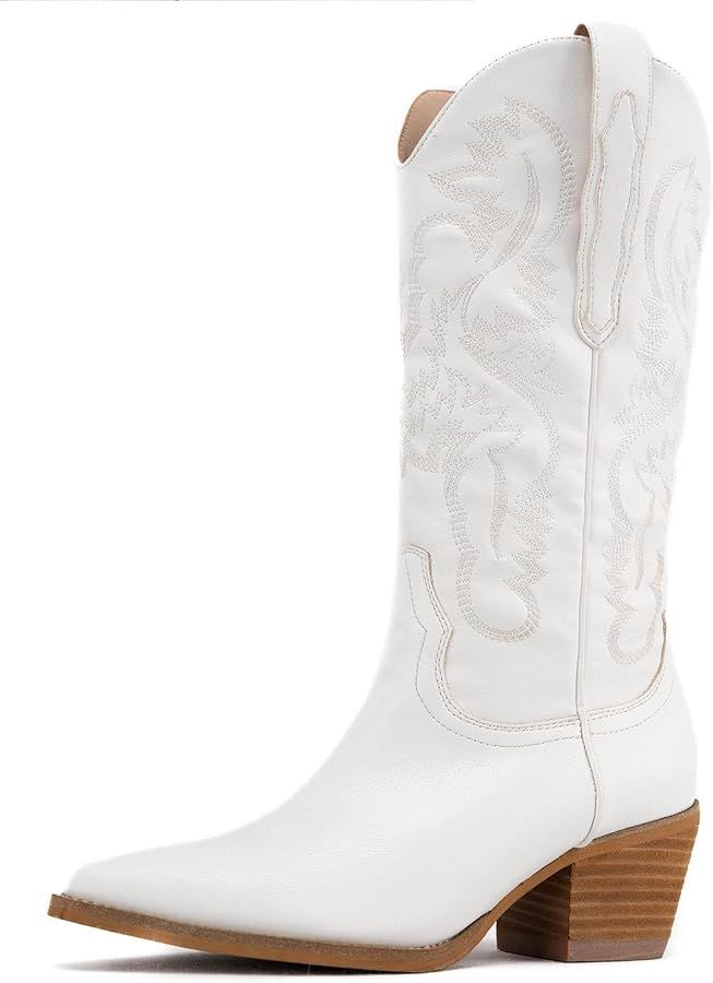 KaroNairy Embroidered Cowboy Boots for Women Classic Stacked Heel Cowgirl Boots Snip Toe Mid Calf... | Amazon (US)