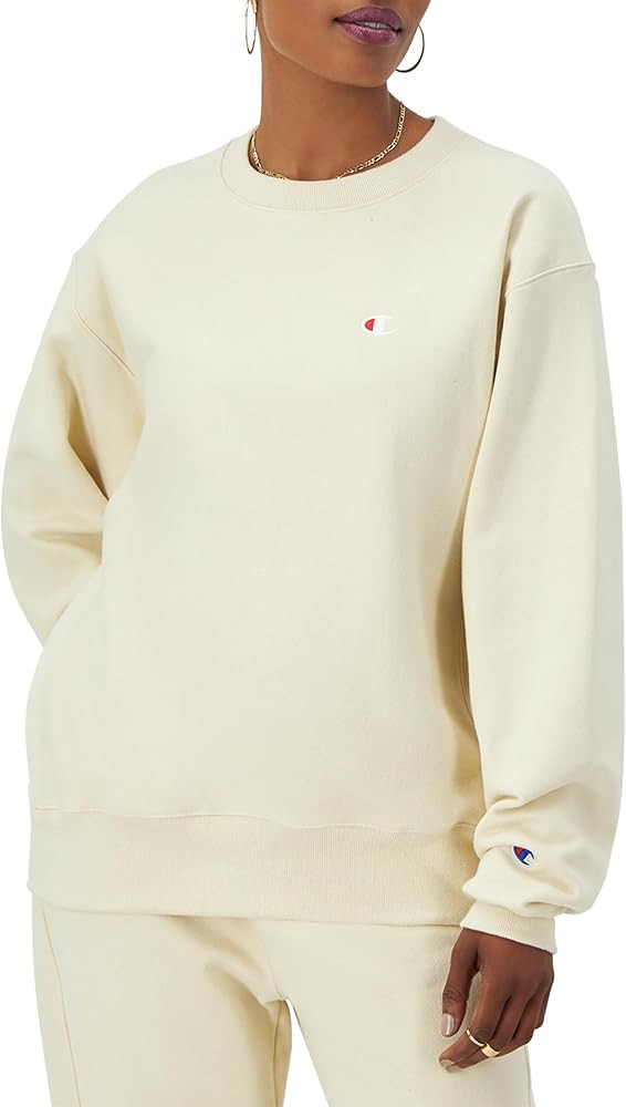 Champion, Reverse Weave, Oversized Fleece Crewneck Sweatshirt for Women, Gfs Silver Grey C Logo, ... | Amazon (US)