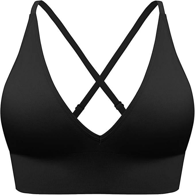 Sports Bra for Women Seamless Deep V Non-Wired Comfort Bralette with Padded Criss Cross Medium Su... | Amazon (UK)