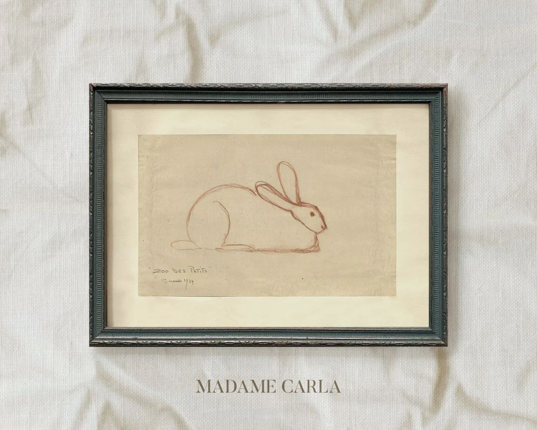 Vintage Rabbit Drawing, Bunny Sketch Art, Rabbit Print Nursery, Bunny Decor, Animal Art, Easter p... | Etsy (US)