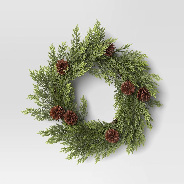 Cedar and Pine Cone Wreath Green - Threshold&#8482; | Target