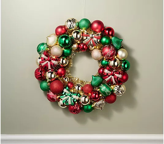 Kringle Express 22" Lit Shatterproof Ornament Wreath - QVC.com | QVC