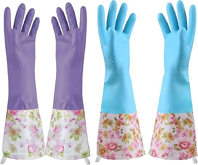 KINGFINGER Dishwashing Cleaning Gloves, 2 Pairs Reusable Rubber Gloves PVC Waterproof Long Cuff a... | Amazon (US)