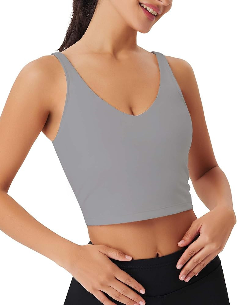 Sports Bras for Women Longline Padded Medium Support Workout Crop Tops Built in Shelf Bra Wirefre... | Amazon (US)