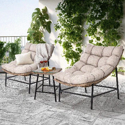 Ouseman Patio Outdoor Scoop Lounge Chair, Seating Group With Cushions (Set of 3) | Wayfair North America