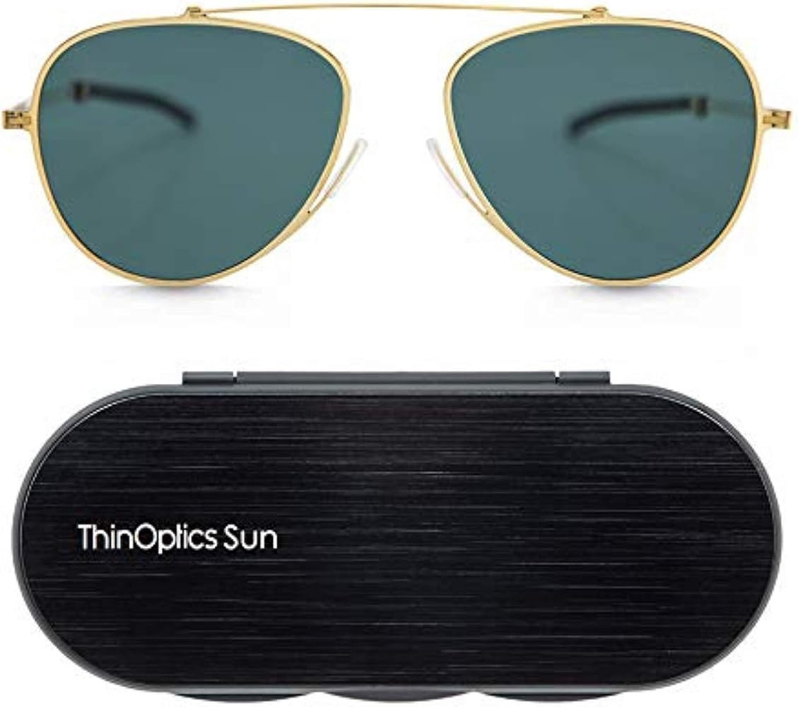 ThinOptics Milano Aluminum Case + Aviator Sunglasses, Gold Frame/G15 Lens, 54 mm | Amazon (US)