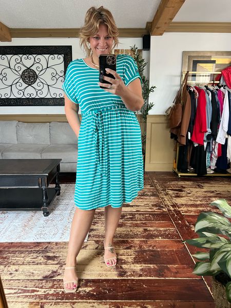 Spring & Summer striped stretchy and comfortable dress- use code Nicoles15 at checkout, slip shorts xxl 

#LTKplussize #LTKover40 #LTKfindsunder50