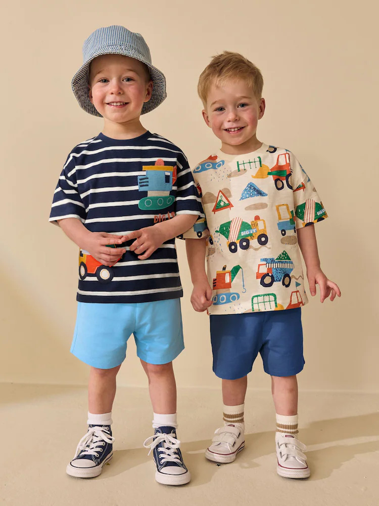 Buy Blue/White Digger Short Sleeve T-Shirt and Shorts Set 2 Pack (3mths-7yrs) from Next USA | Next US