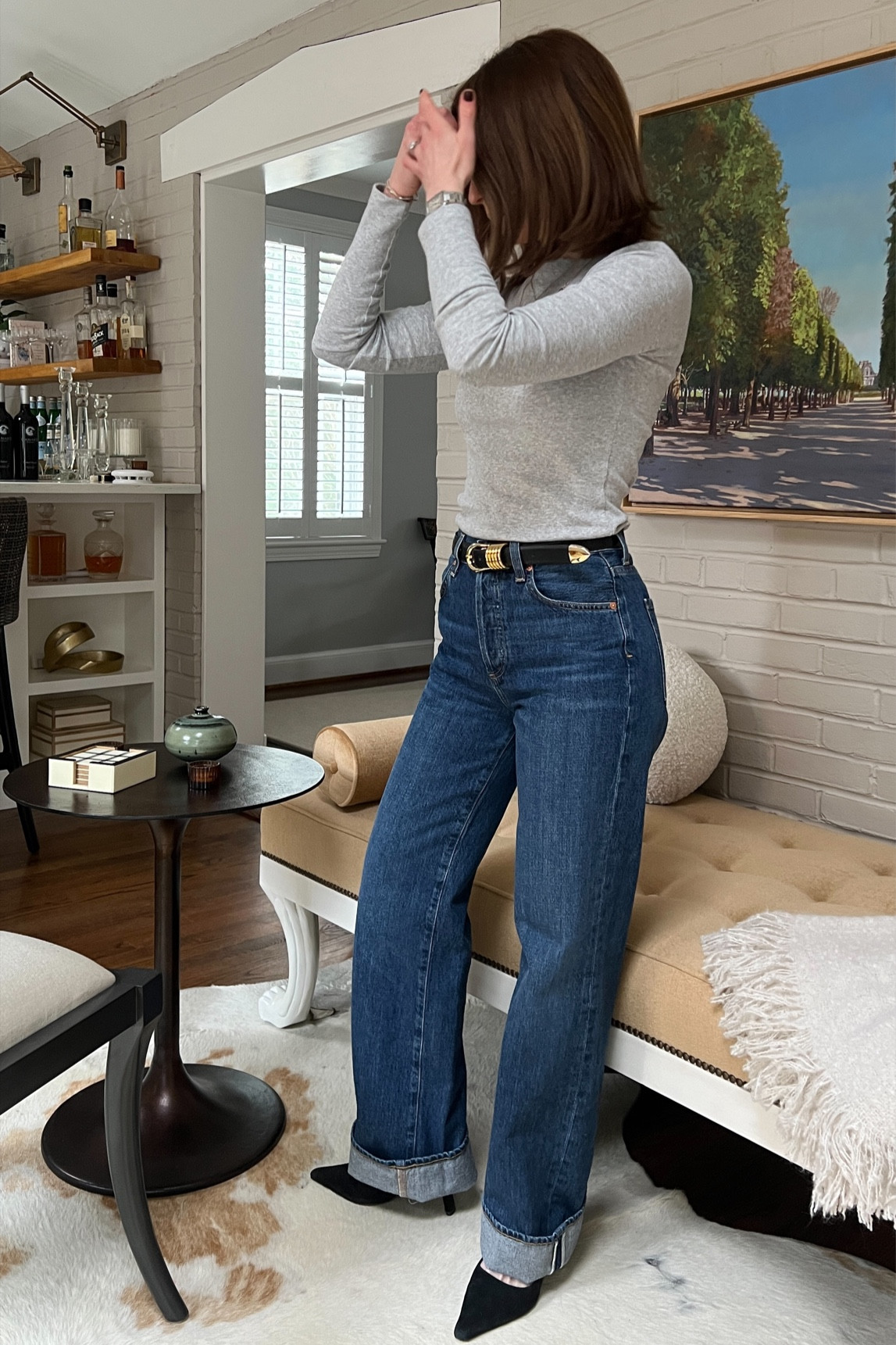 Grey boatneck modern top from gap
Annina wide leg jeans from citizens of humanity in chantry wash, wearing 33 inch inseam in my normal size for a looser fit  
Black suede slingback from Sam Edelman 

#LTKfindsunder50 #LTKshoecrush #LTKstyletip