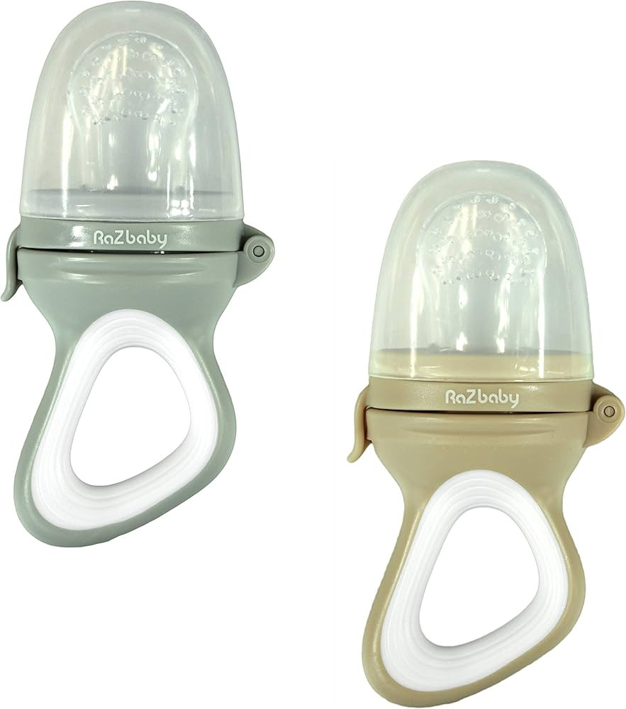RaZbaby Baby Solids/Frozen Fruit Feeder Pacifier, Infant Teether Toy 6M+, BPA-Free Silicone Pouch... | Amazon (US)