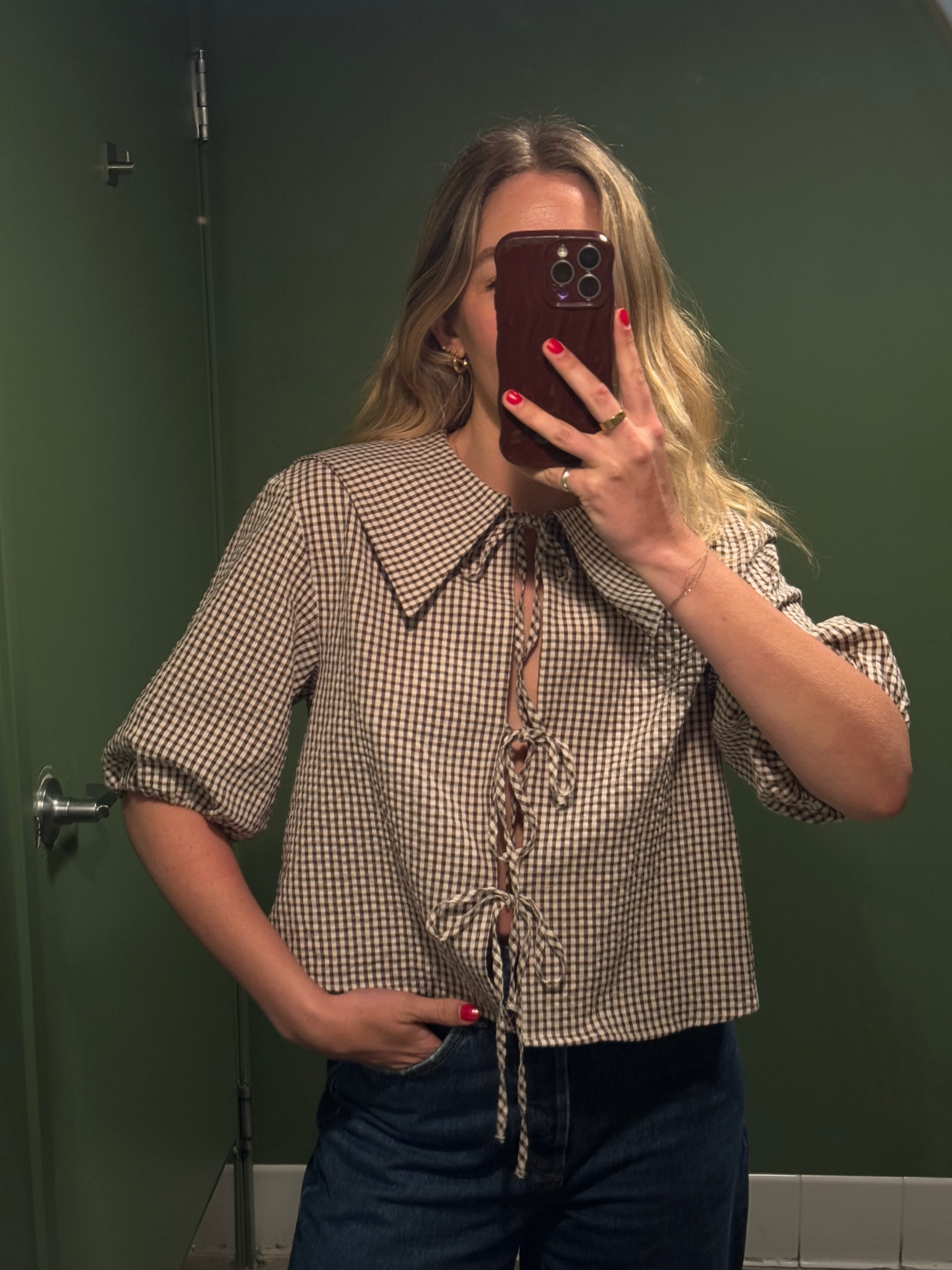 The cutest gingham tie top !! Wearing a size large for this fit ; would be so cute with a bump! 

#LTKBump #LTKFindsUnder50 #LTKStyleTip