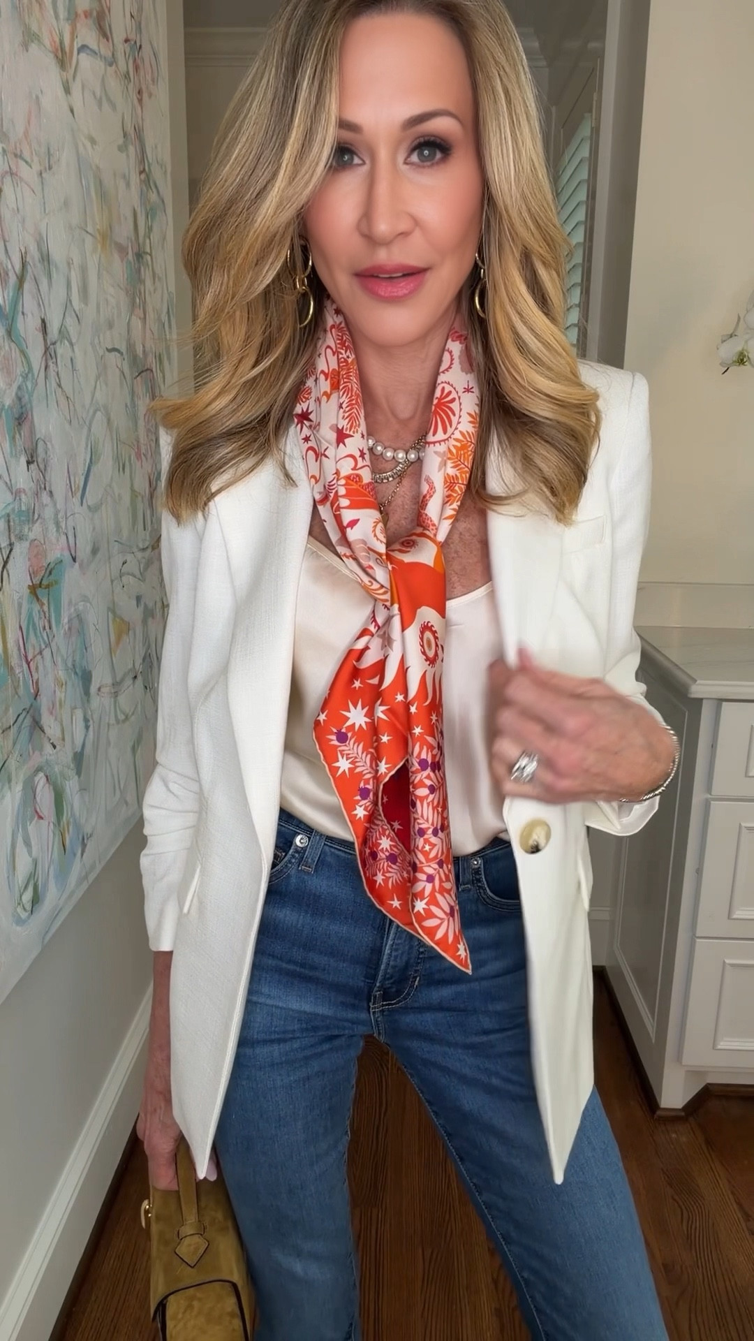 Fabulous spring blazer from Veronica Beard!  Linen with ruched sleeves…it’ll go with everything!  I’ve styled it with a silk cami, skinny flare jeans, a silk scarf and sling back heels.


#LTKSeasonal #LTKOver40 #LTKootd