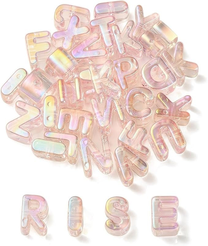90Pcs Random Light Pink Large A-Z Letter Acrylic Beads UV Plated Iridescent Alphabet Beads for Je... | Amazon (US)