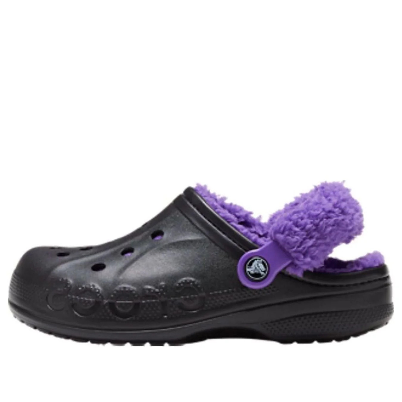 Crocs Baya Lined Fuzz Strap Clogs 'Black Purple' 20663309V | KICKS CREW