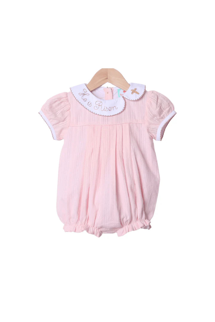 He Is Risen Pink Linen Bubble | The Smocked Flamingo