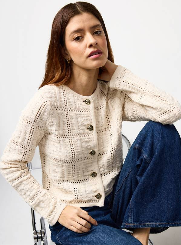 Cream Patchwork Gold Button Detail Cardigan XS | Tu Clothing