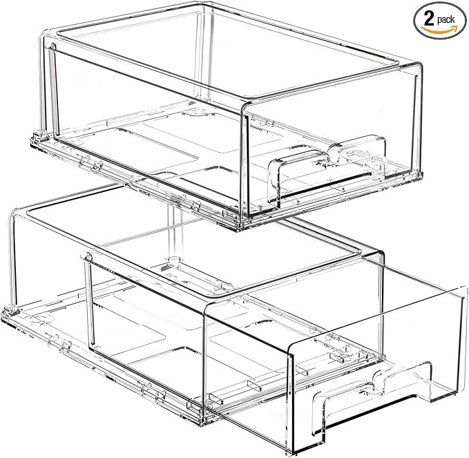 2 Pack Stackable Storage Drawers - Clear Refrigerator Drawers for Refrigerator Organizers and Sto... | Amazon (US)